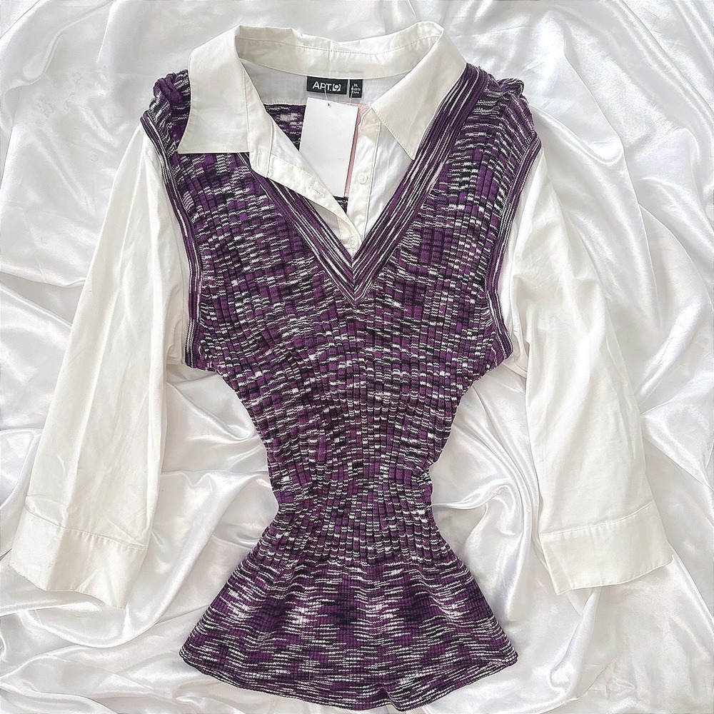 Apt. 9 Womens Purple Space Dye Layered Look Sweater Vest Shirt Top XL